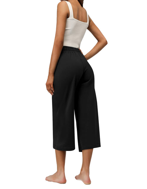 Load image into Gallery viewer, RESHE Womens Capri Pants Wide Leg Drawstring Lounge Yoga Navy Size S
