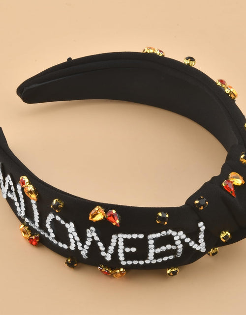 Load image into Gallery viewer, ABONDEVER Halloween Headbands Women Black Rhinestone Beaded Boo Pumpkin
