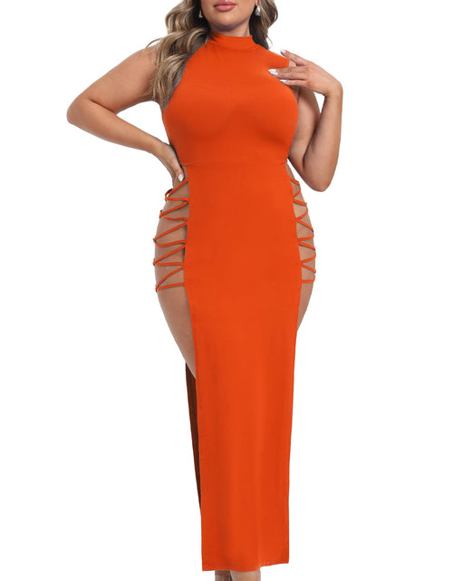 Load image into Gallery viewer, SILUI Women's Mock Neck Sleeveless Goth Maxi Dress Orange Size 2025
