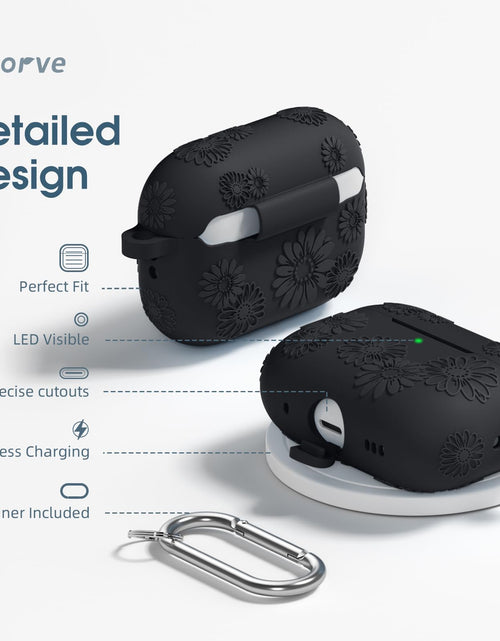 Load image into Gallery viewer, Adorve AirPods Pro 2 Silicone Case Flower Engraved Black Front LED Visible
