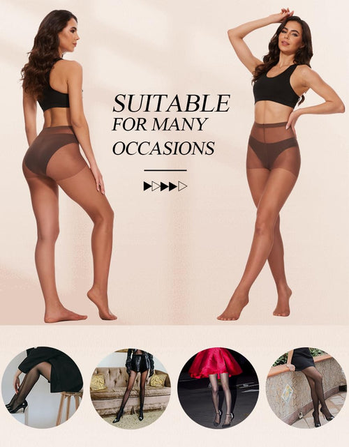 Load image into Gallery viewer, DUCMODA 3 Pairs Women's Sheer High Waist Tights 15D Cedar Brown Size S
