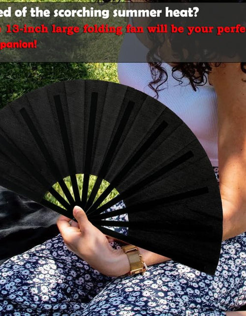 Load image into Gallery viewer, GeGeYa 13inch Large Rave Fan Foldable Hand Fans Black 2 Packs

