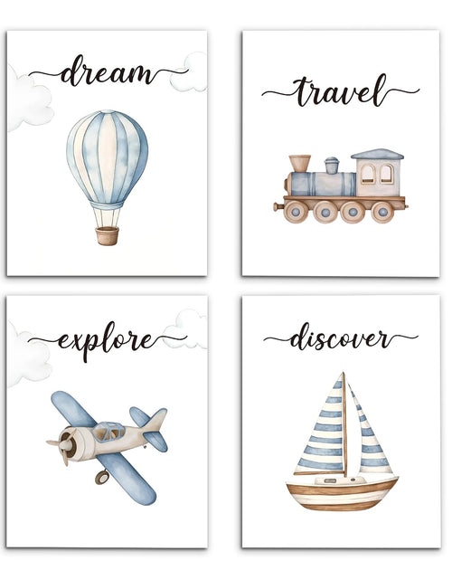 Load image into Gallery viewer, VIIJJUE Nursery Wall Art Set 4 Transportation Prints 8x10 Watercolor Blue
