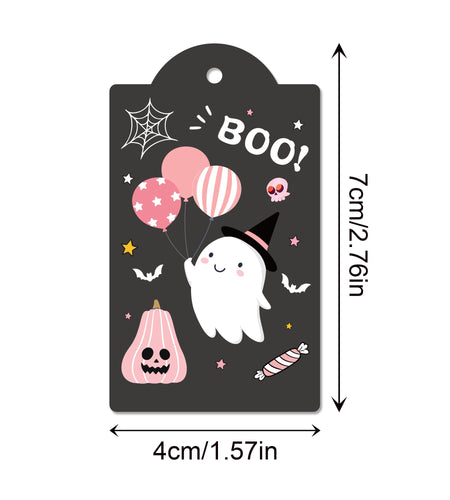 MOZUI Halloween Thank You Tags 60pcs Pink Black Ghost Pumpkin Kraft Paper