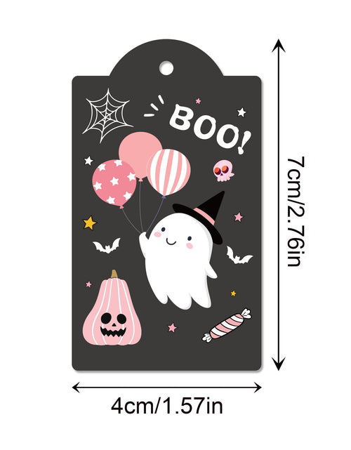 Load image into Gallery viewer, MOZUI Halloween Thank You Tags 60pcs Pink Black Ghost Pumpkin Kraft Paper
