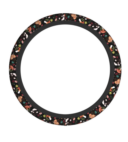MINIOZE Mushroom Vintage Steering Wheel Cover 15 Inch Neoprene Black 1pc
