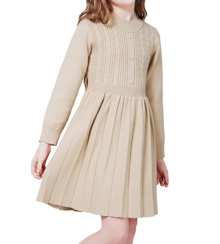 WULFUL Girls Long Sleeve Sweater Dress Pleated Knit Casual Fall Winter 5-12Y