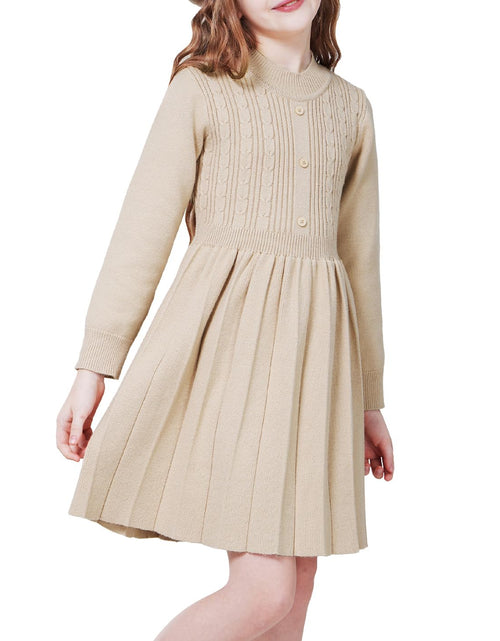 Load image into Gallery viewer, WULFUL Girls Long Sleeve Sweater Dress Pleated Knit Casual Fall Winter 5-12Y
