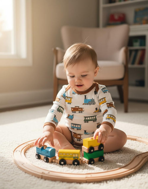 Load image into Gallery viewer, PATPAT Baby Boys Bodysuits 2-Pack Long Sleeve Train Print Brown Car Size 18-24M
