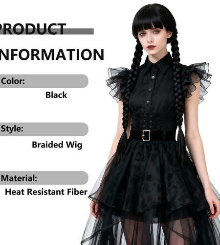 Ccfurwo Braided Black Wig Gothic Costume Women Cute Soft Black CC050BK