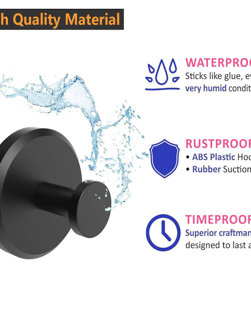 Load image into Gallery viewer, Homeshifters SUS 304 Stainless Steel Matte Black Suction Cup Hooks 2 Pc
