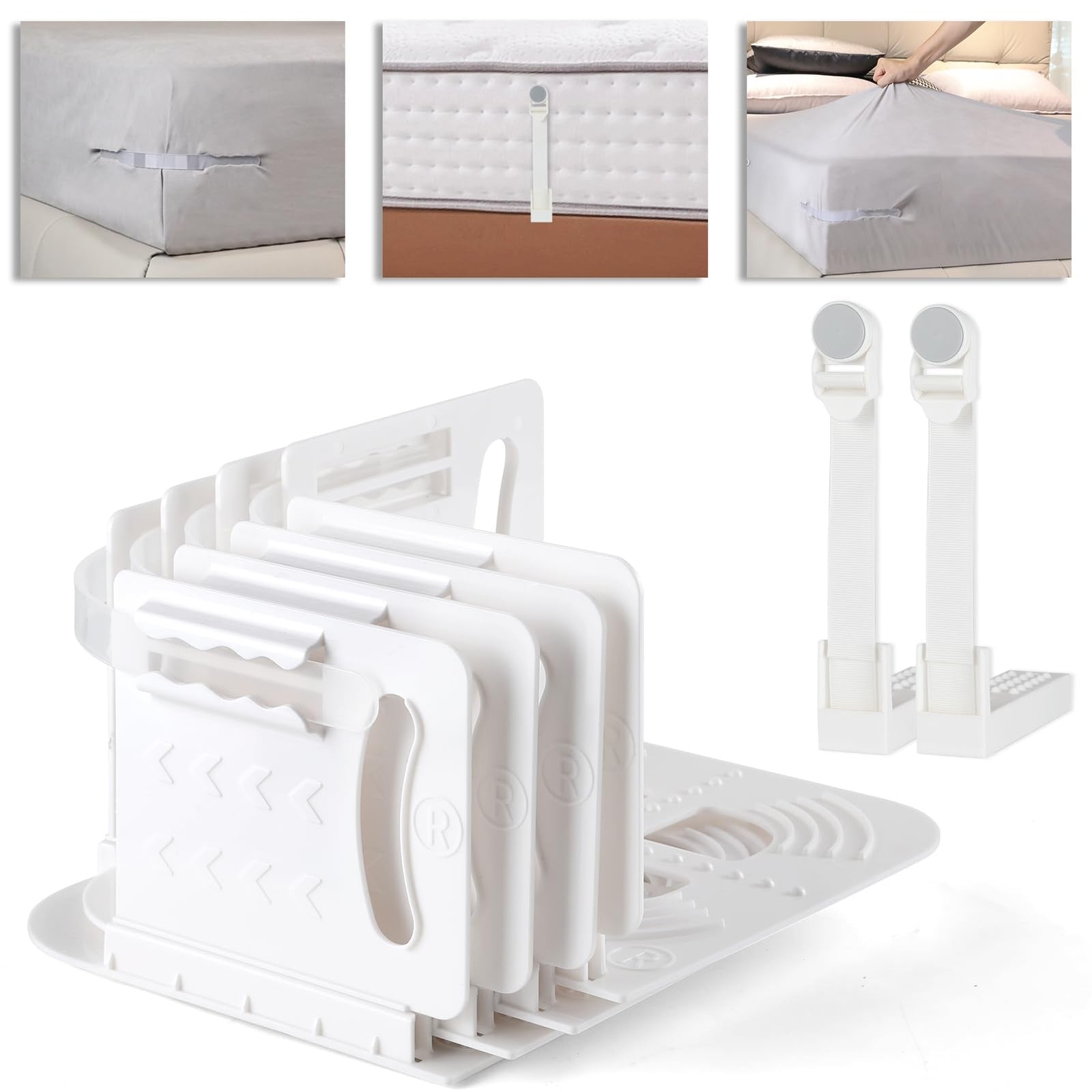 Moskiboly Upgraded Lock Bed Sheet Holders with Center Clips White Standard