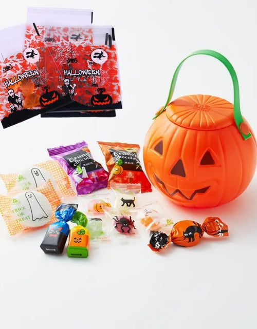 Load image into Gallery viewer, LUKYPORT Halloween Treat Bags 4x4in Self Adhesive Cellophane 100 PCS Orange
