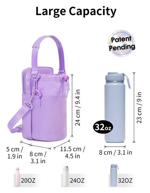 Load image into Gallery viewer, Wandering Nature Insulated Water Bottle Holder Strap 32oz Purple Leather
