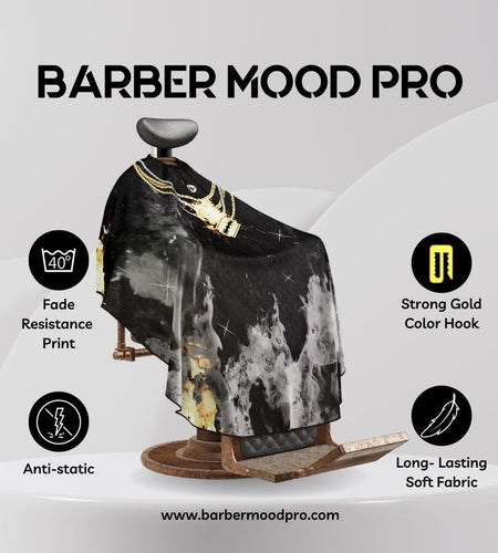 BM BARBER MOOD Professional Barber Cape Adjustable Neck Closure Gold Chain XL