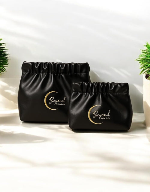 Load image into Gallery viewer, Beyond Shadow Brand Wrinkled 2-Pouch Travel Makeup Bag Black Small &amp; Medium
