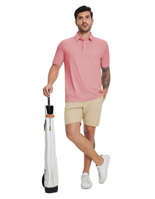 Load image into Gallery viewer, MICHEL ROUEN Men's Dry Fit Golf Polo Shirt Pink Heather Jacquard Size M
