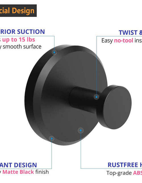 Load image into Gallery viewer, Homeshifters SUS 304 Stainless Steel Matte Black Suction Cup Hooks 2 Pc
