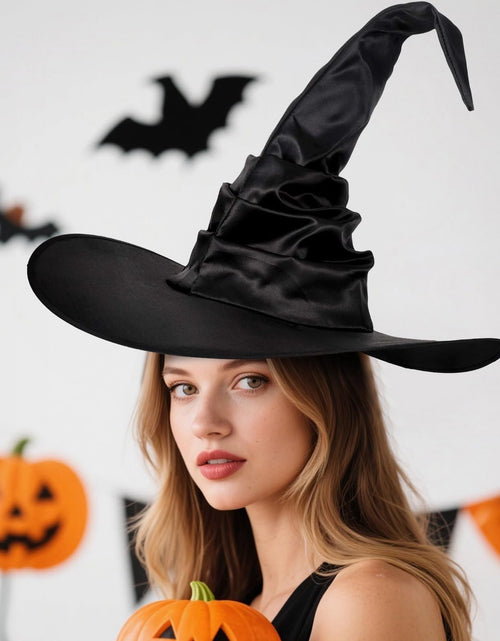Load image into Gallery viewer, Leuceiy Halloween Witch Hat Black Polyester One Size Women Costume Accessory

