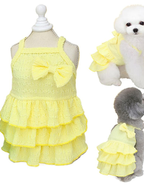 Load image into Gallery viewer, Wiz BBQT Chihuahua Yorkie Dog Dress Sleeveless Ruffles Bow Yellow Size L
