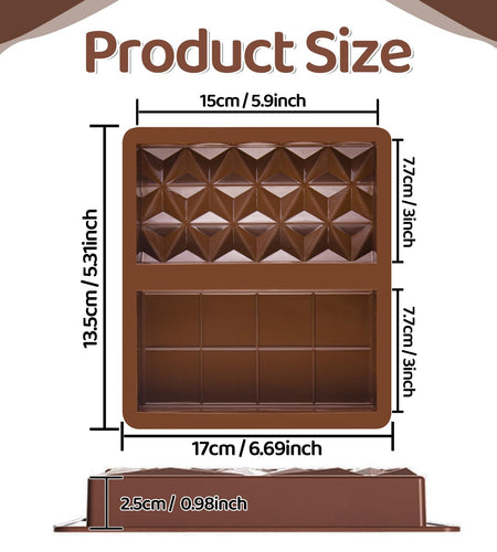 BMSQOFD Silicone Chocolate Bar Molds 2 Pack 1in Deep Brown Dubai Pistachio