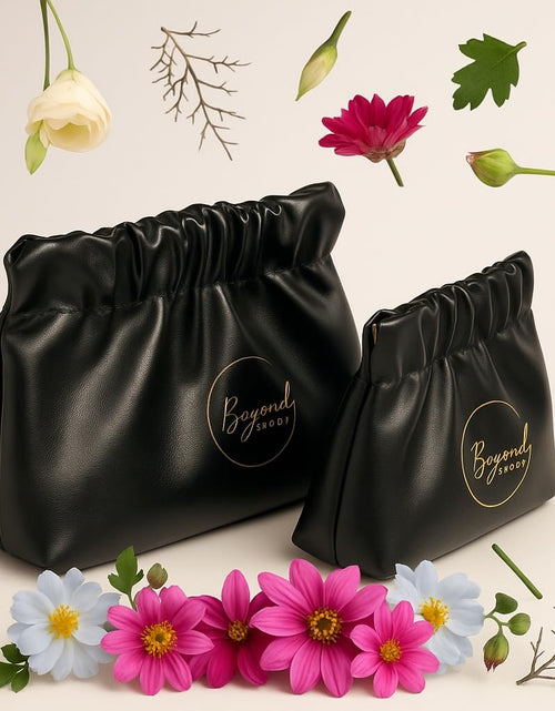 Load image into Gallery viewer, Beyond Shadow Brand Wrinkled 2-Pouch Travel Makeup Bag Black Small &amp; Medium
