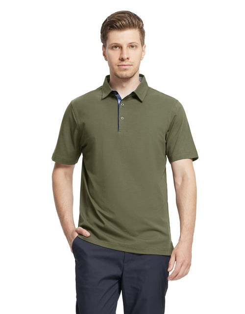 Load image into Gallery viewer, VEBOON Men's Short Sleeve Cotton Blend Polo Shirt Army Green Size XX-Large
