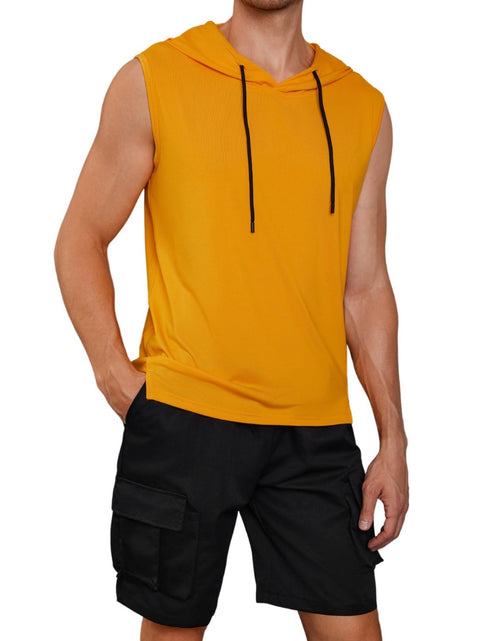 Load image into Gallery viewer, VIPWOLF Men's Sleeveless Hoodie Tank Top Drawstring High Low Hem Yellow Size L

