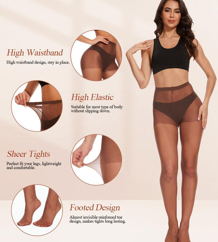 DUCMODA 3 Pairs Women's Sheer High Waist Tights 15D Cedar Brown Size S