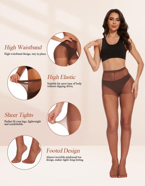 Load image into Gallery viewer, DUCMODA 3 Pairs Women's Sheer High Waist Tights 15D Cedar Brown Size S

