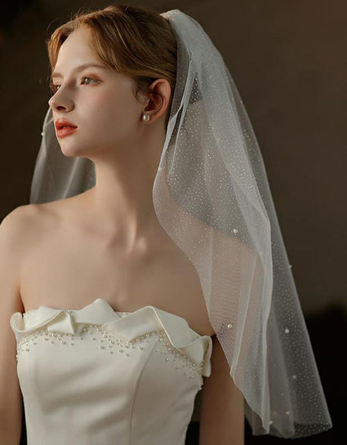 Load image into Gallery viewer, Cliory Pearl Veil Glitter Bride Wedding Short Veil White
