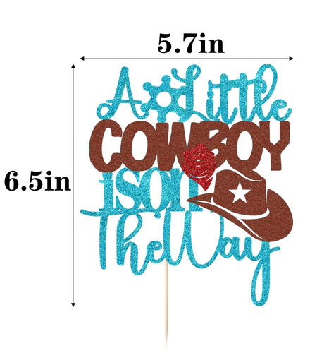 VQOUZVSR A Little Cowboy Is On The Way Cake Topper Blue Glitter Boy