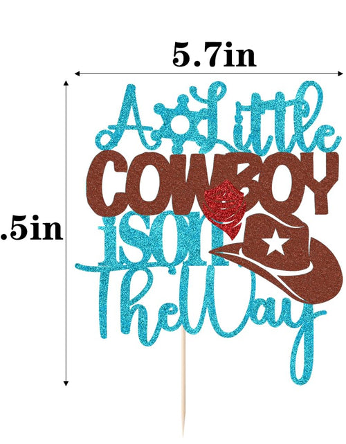 Load image into Gallery viewer, VQOUZVSR A Little Cowboy Is On The Way Cake Topper Blue Glitter Boy
