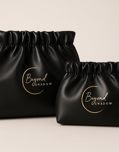 Load image into Gallery viewer, Beyond Shadow Brand Wrinkled 2-Pouch Travel Makeup Bag Black Small &amp; Medium
