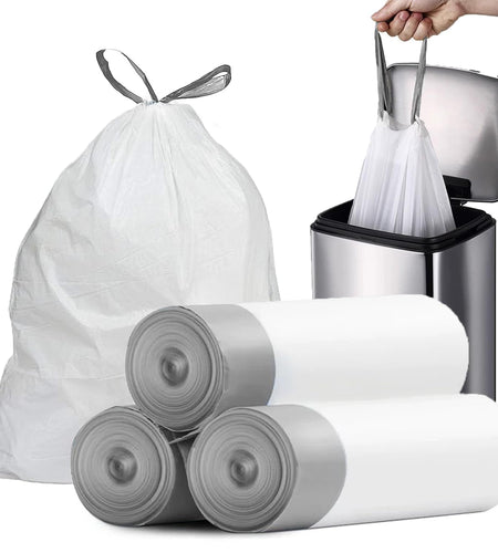 PACCOLYN Small Trash Bags 4 Gallon Drawstring 57 Count Unscented White
