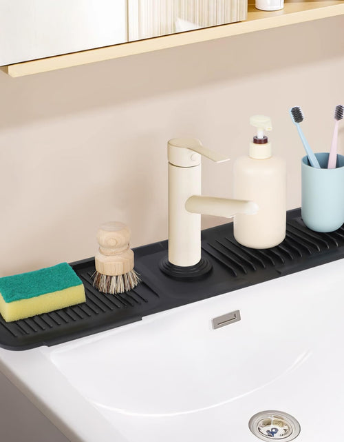 Load image into Gallery viewer, AIZOE Silicone Sink Splash Guard Faucet Mat 23.6in Black Kitchen Bathroom
