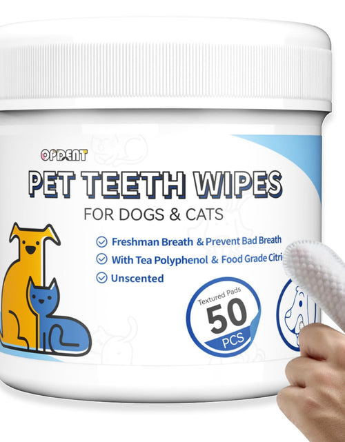 Load image into Gallery viewer, Opdent Dog Teeth Cleaning Wipes No-Rinse Dental Finger Wipes 50 pcs Unscented

