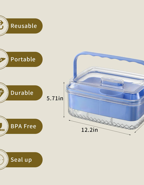Load image into Gallery viewer, Hegrish Fruit Ice Serving Tray Clear Light Blue 4 Compartments with Lid
