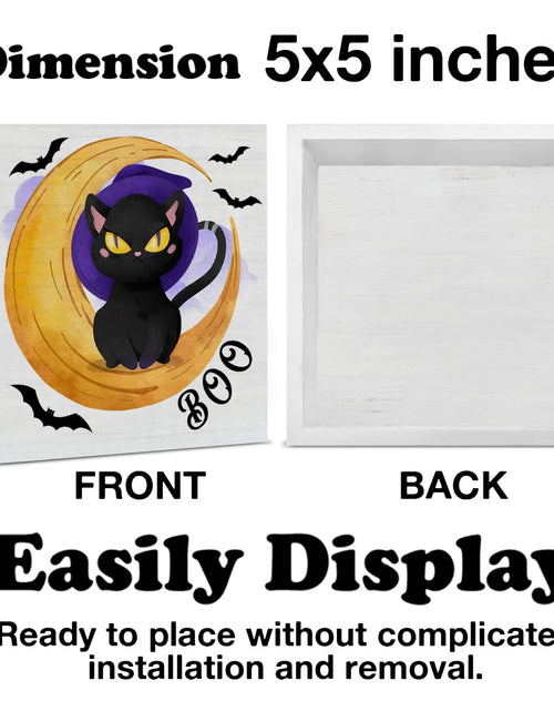 Load image into Gallery viewer, Hijie Halloween Black Cat Bat Wooden Sign Decor 5x5 Inches Indoor
