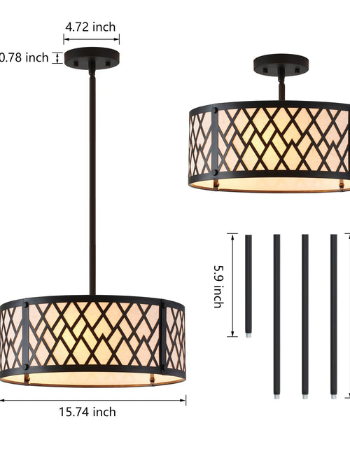 Load image into Gallery viewer, SGLfarmty 15.7in Black Drum Chandelier 3 Light Ceiling Fixture Farmhouse Pendant
