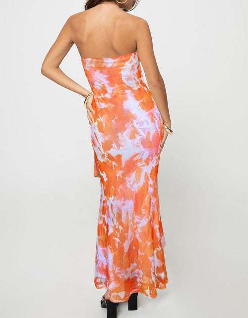 Load image into Gallery viewer, Oumrdeo Women's Strapless Floral Orange Maxi Dress Size L
