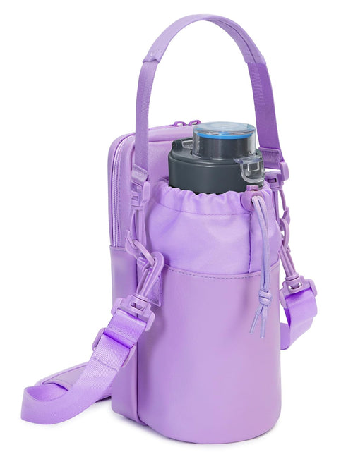 Load image into Gallery viewer, Wandering Nature Insulated Water Bottle Holder Strap 32oz Purple Leather
