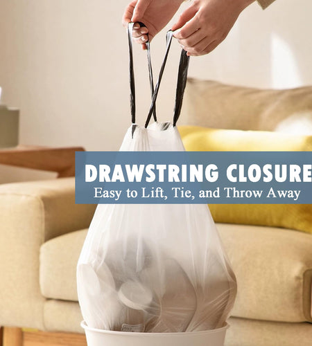 PACCOLYN Small Trash Bags 4 Gallon Drawstring 57 Count Unscented White
