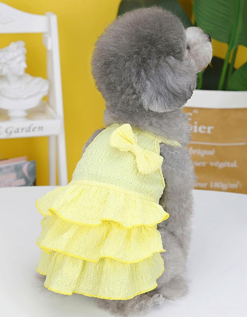Load image into Gallery viewer, Wiz BBQT Chihuahua Yorkie Dog Dress Sleeveless Ruffles Bow Yellow Size L
