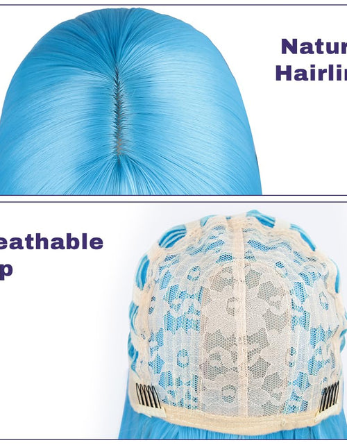 Load image into Gallery viewer, BATISI 12in Short Straight Bob Wig Neon Blue Synthetic Flat Bangs
