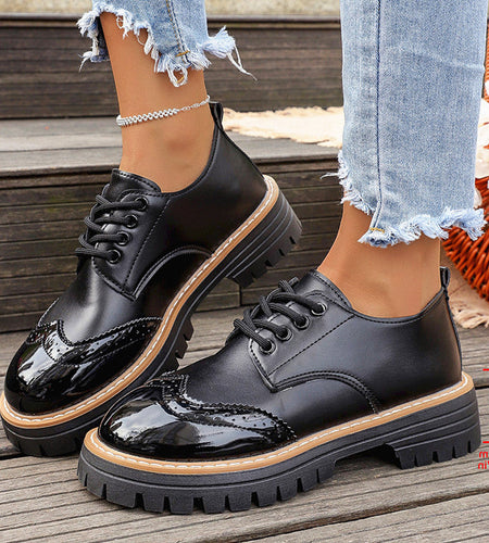 Round Toe Flatheeled Laceup Pumps For Women