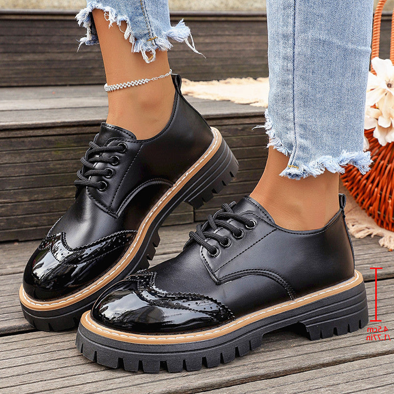 Round Toe Flatheeled Laceup Pumps For Women