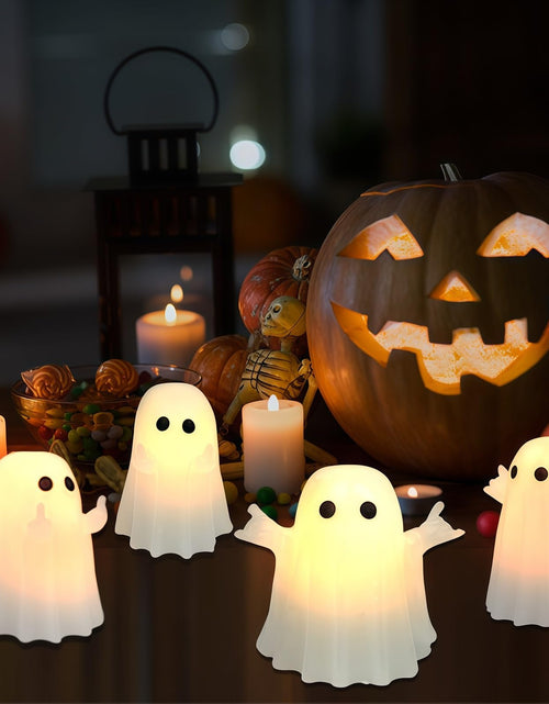 Load image into Gallery viewer, Nafhone Halloween Ghost Flameless LED Candles 4 Pack Real Wax White 8x7cm
