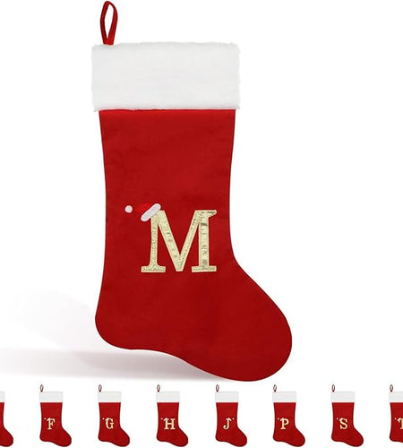 OLIKER 20in Monogram Christmas Stockings Red Velvet White Plush Cuffs Size M