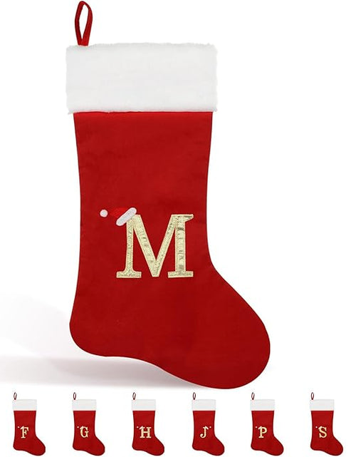Load image into Gallery viewer, OLIKER 20in Monogram Christmas Stockings Red Velvet White Plush Cuffs Size M
